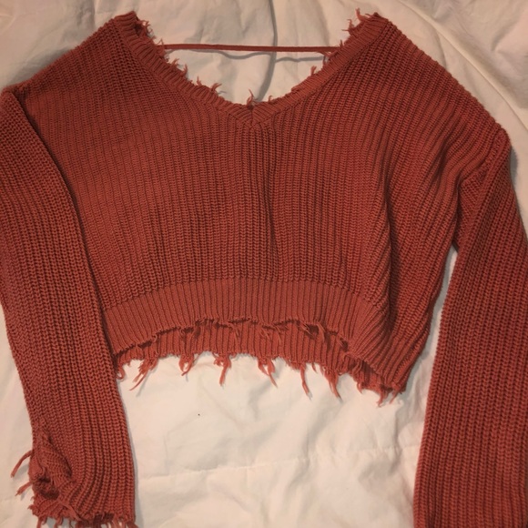 Orange distressed cropped shirt - Picture 4 of 4